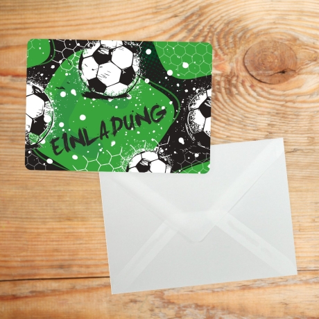 5 coole Einladungskarten Fussball inkl. 5 transp. Briefumschl.