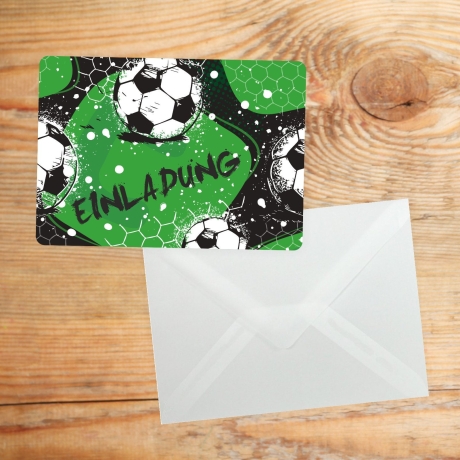 10 coole Einladungskarten Fussball inkl. 10 transp. Briefumschl.