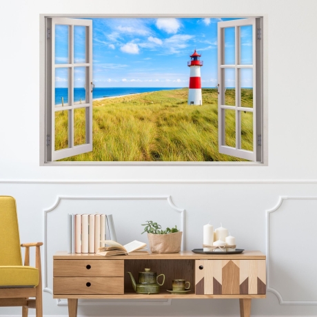 147 Wandtattoo Fenster - Leuchtturm Nordsee Maritim