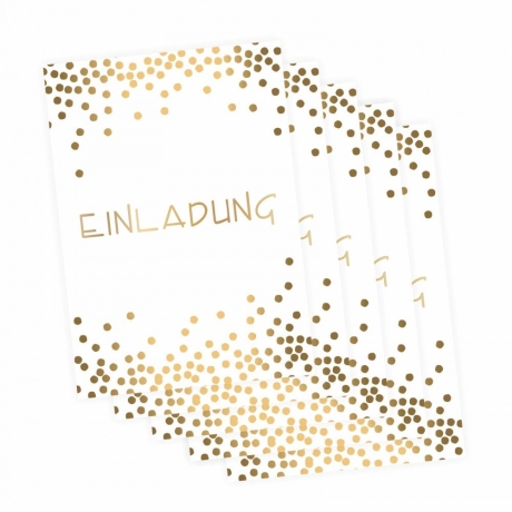 5 Klapp-Einladungskarten Punkte Gold inkl. 5 Briefumschlägen