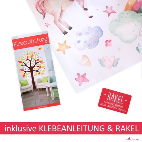 161 Wandtattoo Einhorn mit Blumen Regenbogen Kinderzimmer