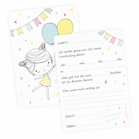 5 Einladungsk. Einschulung Mädchen GLITZER inkl. 5 Briefumschl.