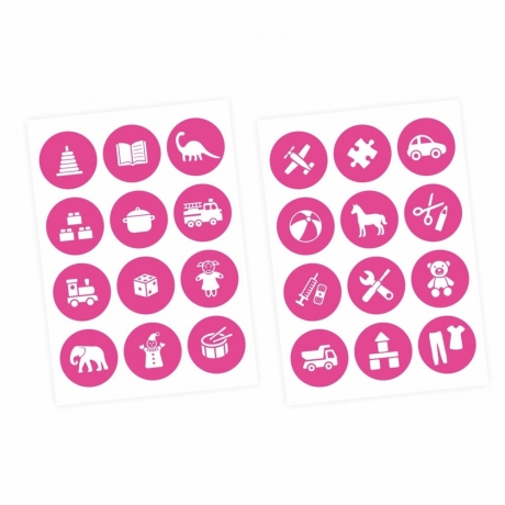 Möbelaufkleber Ordnungssticker für Spielzeug WEISS/ PINK Kinder