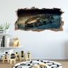 104 Wandtattoo Sportwagen schwarz gold - Loch in der Wand