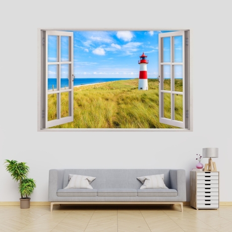 147 Wandtattoo Fenster - Leuchtturm Nordsee Maritim