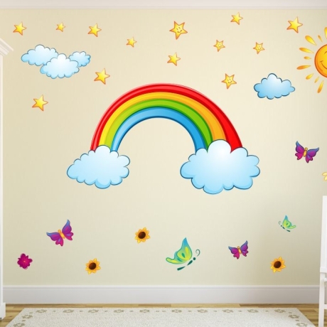 006 Wandtattoo Regenbogen Sonne Wolken