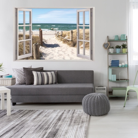 156 Wandtattoo Fenster - Weg zum Ostseestrand Sand Meer Wandbild