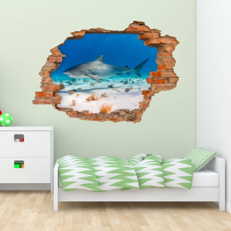 100 Wandtattoo Hai Wasser Sand - Loch in der Wand