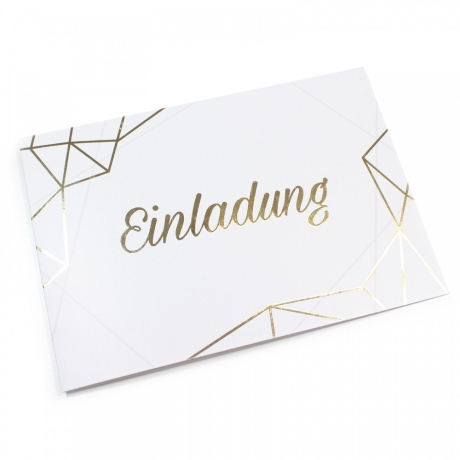 10 Klapp-Einladungskarten Linien Gold + 10 weißen Briefumschl.