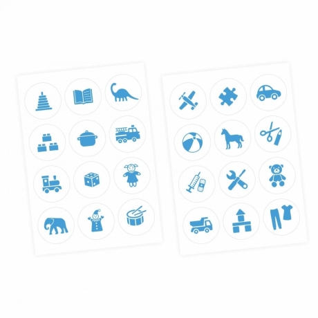 Möbelaufkleber Ordnungssticker für Spielzeug BLAU/ WEISS
