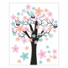 062 Wandtattoo Baum mit Eulen und Blumen rosa blau orange pastell