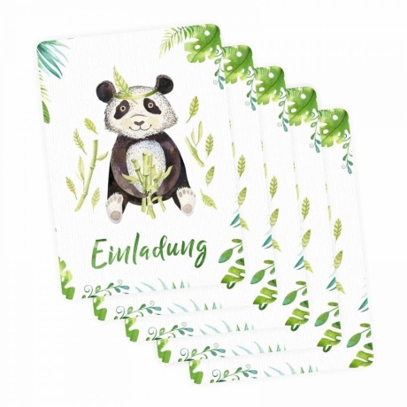 10 Einladungskarten Panda Dschungel inkl. 10 Transp. Briefumschl.
