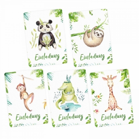 10 Einladungskarten Set Tiere + 10 transparente Briefumschläge