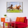 157 Wandtattoo Fenster - Pferde auf Wiese Kinderzimmer