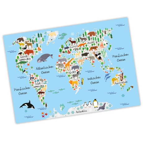 bezaubernde Kinder Weltkarte Grau A1