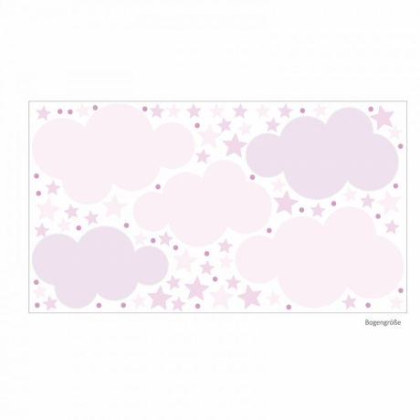 139 Wandtattoo Wolken, Sterne und Punkte Set rosa pink 87 Stück