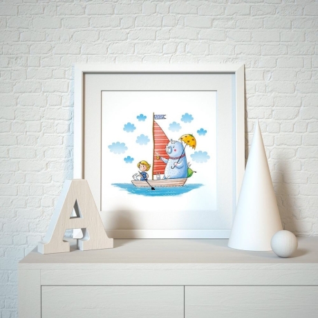 007 Kinderzimmer Bild Segelboot Poster 20 x 20 cm