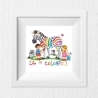 041 Kinderzimmer Bild Zebra bunt Poster 30 x 30 cm