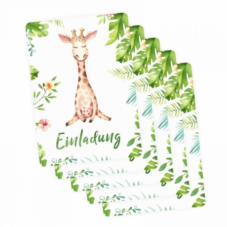10 Einladungskarten Giraffe Dschungel + 10 transp. Briefumschl.