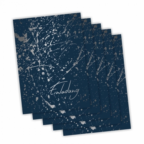 5 Klapp-Einladungskarten Splash Silber inkl. 5 weiße Briefumschl