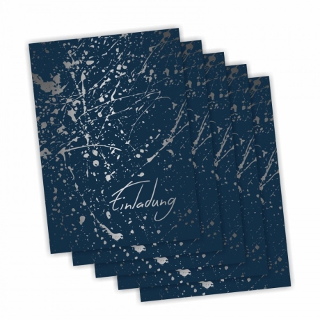 10 Klapp-Einladungskarten Splash Silber + 10 weiße Briefumschl