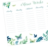 SET Wochenplaner + Einkaufsliste Block Floral grün blau 50 Blatt