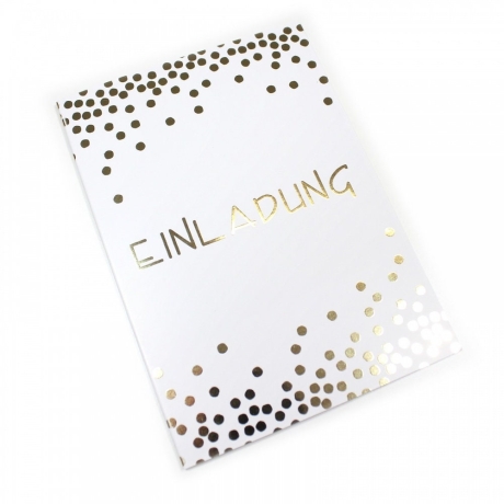 10 Klapp-Einladungskarten Punkte Gold inkl. 10 Briefumschlägen