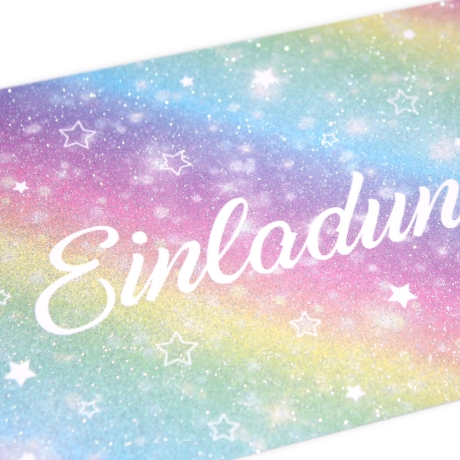 10 Einladungskarten Regenbogen GLITZER inkl. 10 transp. Briefen