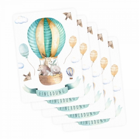 5 Einladungskarten Freunde Ballon inkl. 5 Transpar. Briefumschl.
