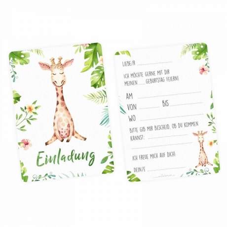 5 Einladungskarten Giraffe Dschungel inkl. 5 Transp. Briefumschl.