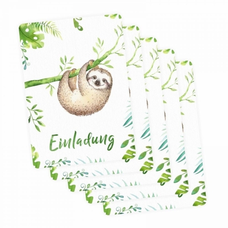 10 Einladungskarten Faultier inkl. 10 transparente Briefumschläge