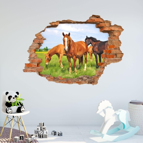 056 Wandtattoo Pferde - Loch in der Wand