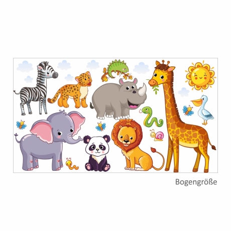 080 Wandtattoo Tiere Kinderzimmer Elefant Löwe Giraffe