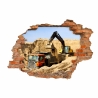 071 Wandtattoo Baustelle Bagger LKW Loch in der Wand