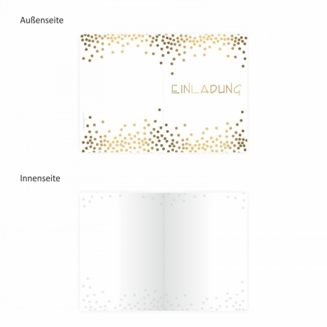 5 Klapp-Einladungskarten Punkte Gold inkl. 5 Briefumschlägen