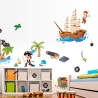 063 Wandtattoo Pirat Kapitän Schiff Insel Schatz Skull Insel