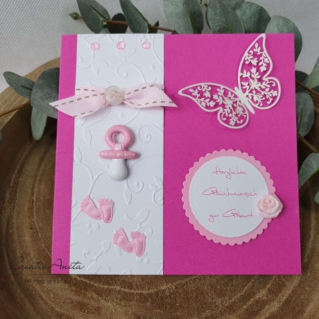 Glückwunschkarte zur Geburt BABY Mädchen rosa-pink-weiß