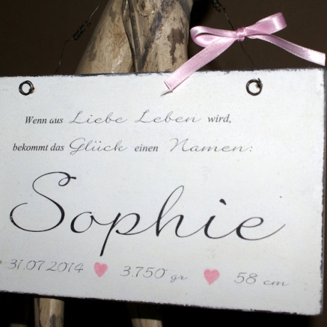 Namensschild zur Geburt, Taufe – Shabby Chic - Mädchen