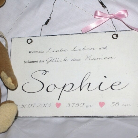 Namensschild zur Geburt, Taufe – Shabby Chic - Mädchen