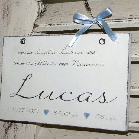 Namensschild zur Geburt, Taufe – Shabby Chic - Junge