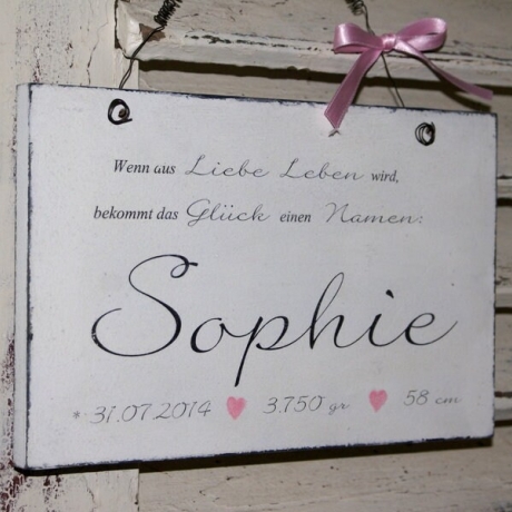 Namensschild zur Geburt, Taufe – Shabby Chic - Mädchen