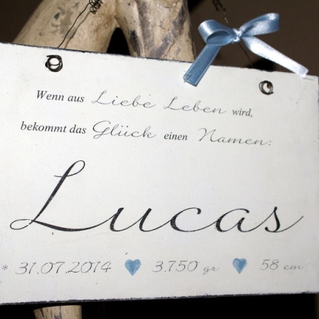 Namensschild zur Geburt, Taufe – Shabby Chic - Junge