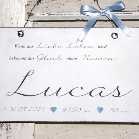 Namensschild zur Geburt, Taufe – Shabby Chic - Junge