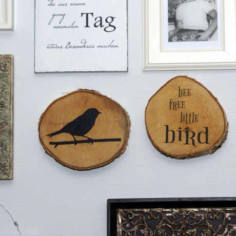 2 Holzscheiben Birke rund - Be free little bird