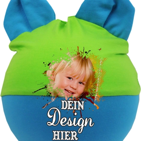 Baby Ohren Mütze Multicolor personalisiert mit deinem Wunschmotiv