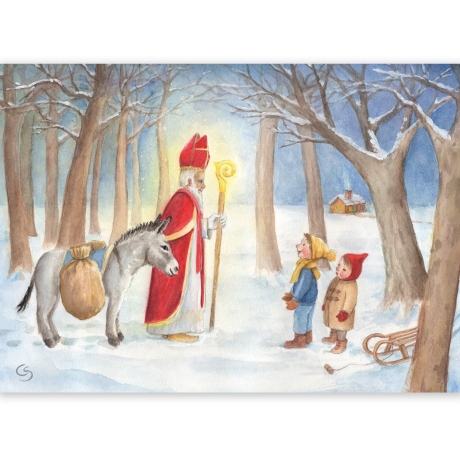 Postkarte Nikolaus, Waldorf Jahreszeitentisch