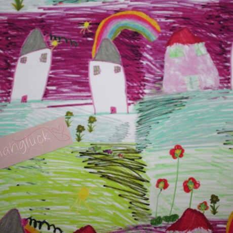 Jersey Kritzel Gemälde :) Häuser Regenbogen Wiese