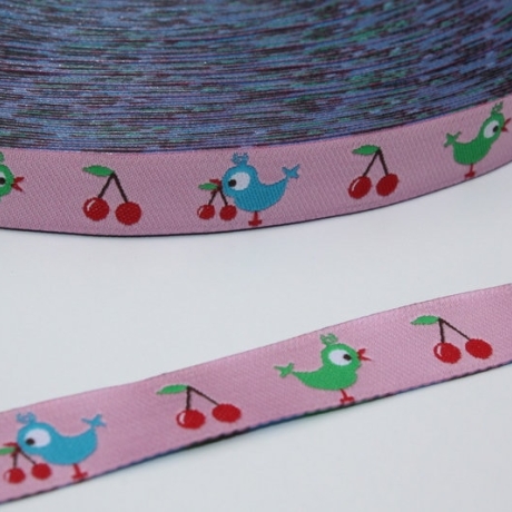3m Webband BIRDIE rosa Vogel Kirschen