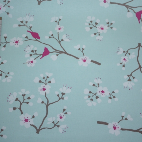 beschichtete Baumwolle Kirschblüte Vogel blau pink Vögel