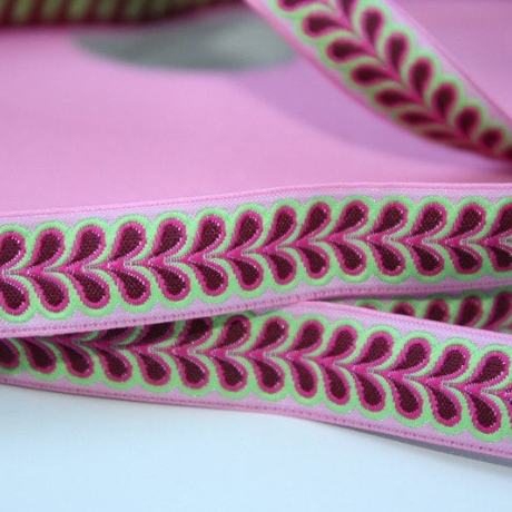 Webband Blätterband rosa pink grün Blätter Franca Tack
